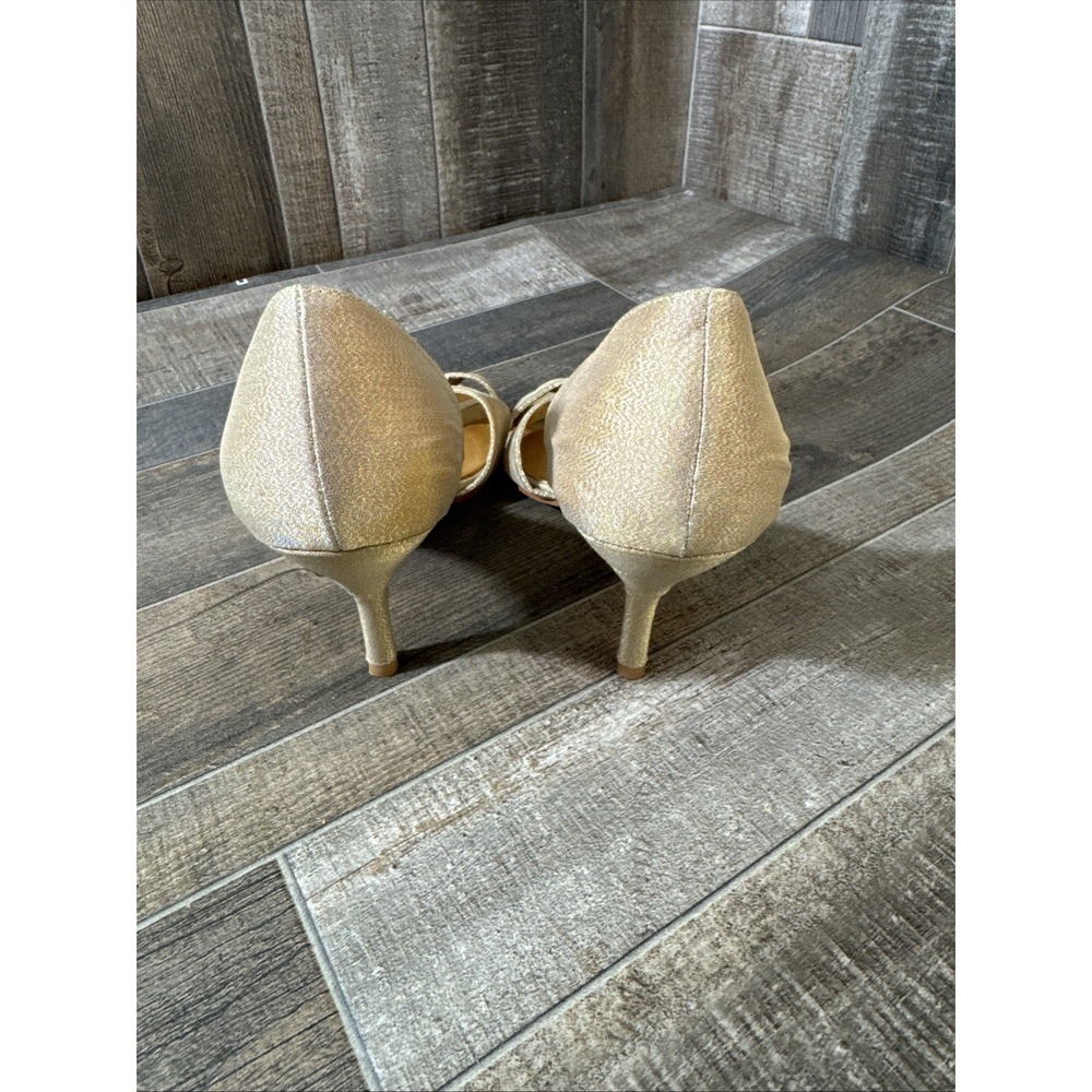 Nina Malila-GS Heels 8.5M Gold Glimmer Bow‎ Open Toe Dress Shoes w/ Box - Picture 5 of 11